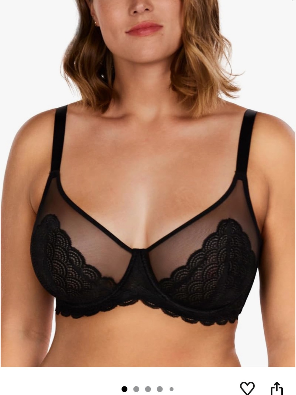 Sheer Lace Underwire Bra - Black